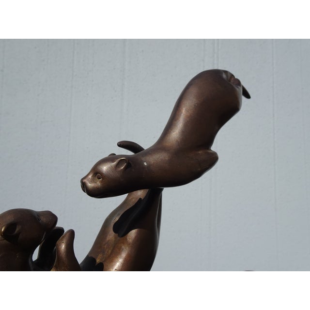 Vintage Bronze Balancing Swimming Otters Statue ~ Sculpture For Sale - Image 14 of 15
