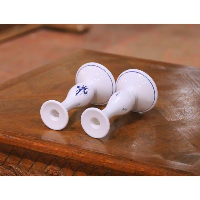 French Faience Candlesticks, Hand-Crafted, Fleur-De-Lys Design, 1980 For Sale - Image 11 of 13