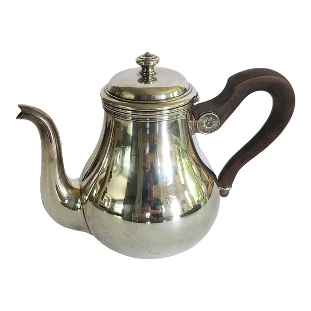 Christofle France Bagatelle Silverplate Teapot W/ Dark Wooden Handle For Sale