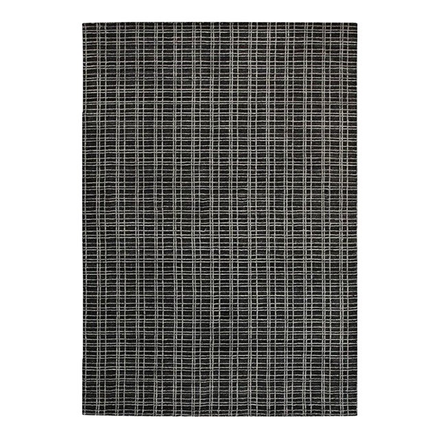 8x10 Brown Hand-Knotted Wool Viscose Gridwork Geometric Modern Carpet Rug For Sale