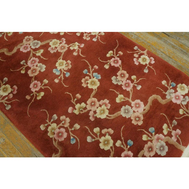 Textile Luxurious Ruby Red Color With Lovely Floral Design Chinese Art Deco Rug For Sale - Image 7 of 10