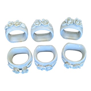 Vintage Porcelain Floral Napkin Rings, 6 For Sale