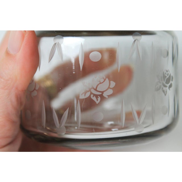Metal Vintage Glass Vanity Jar W/ Etched Brass Lid For Sale - Image 7 of 7