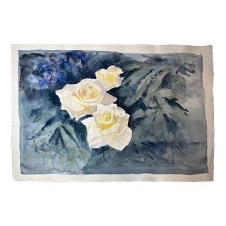 Original Watercolor Painting of Ivory Roses For Sale