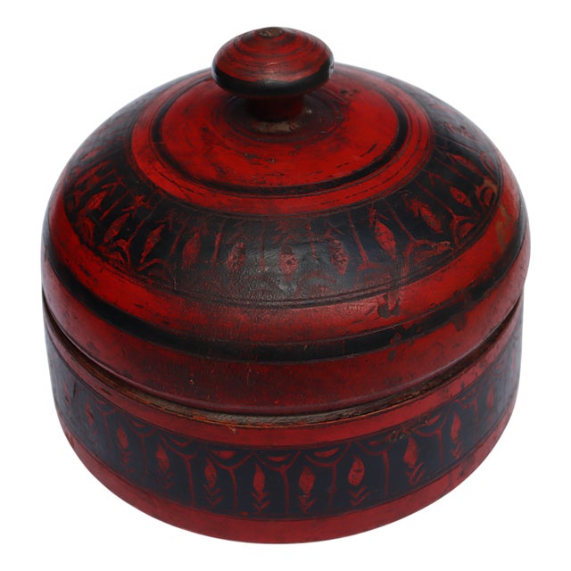 Handpainted Wooden Lacquerware Spice Box, 1950s For Sale