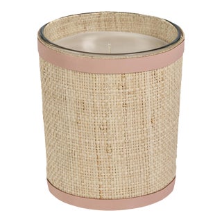 Lemon Peel, Lavender & Tarragon Scented Candle in Natural Raffia Basket w/ Leather Trim, 12 oz For Sale