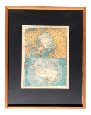 Original 1900's Vintage Map of the Polar Regions