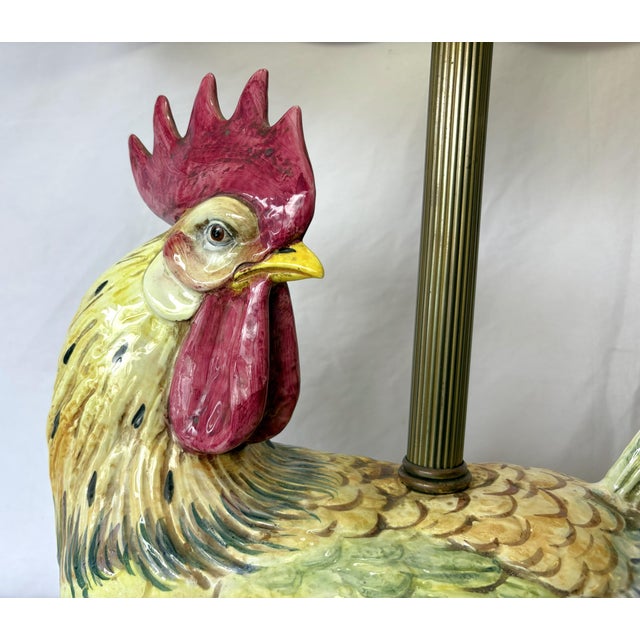 Late 20th Century Vintage Large Ceramic Rooster Lamp on Wood Base For Sale - Image 5 of 17