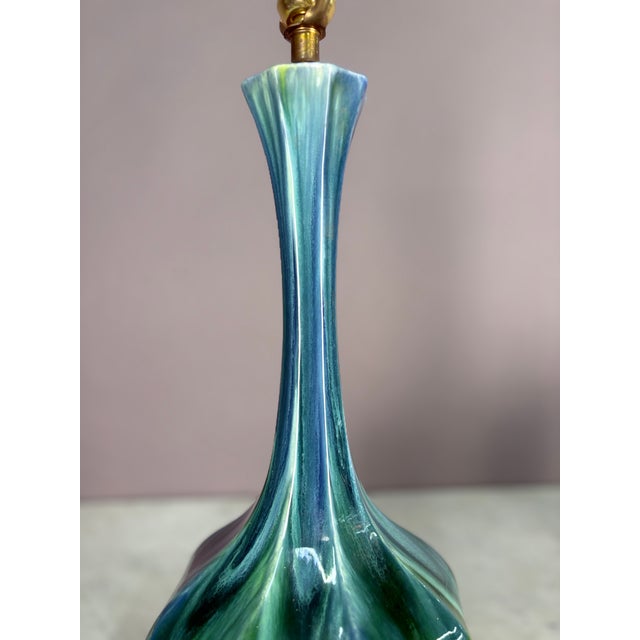 Mid-Century Modern Vintage Drip Glaze Ceramic Pottery Onion Shape Table Lamp For Sale - Image 3 of 7