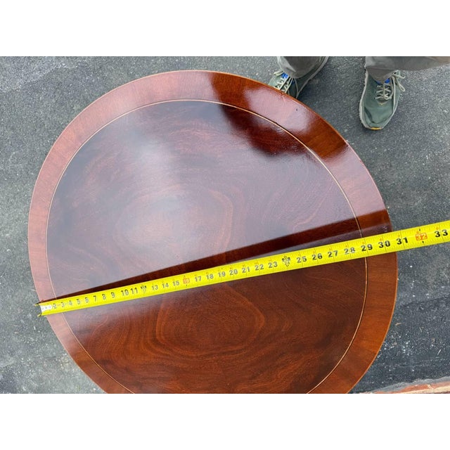 Late 20th Century Baker Furniture Federal Style Inlaid Mahogany Two-Drawer Pedestal Base Drum Table Side Table For Sale - Image 12 of 17