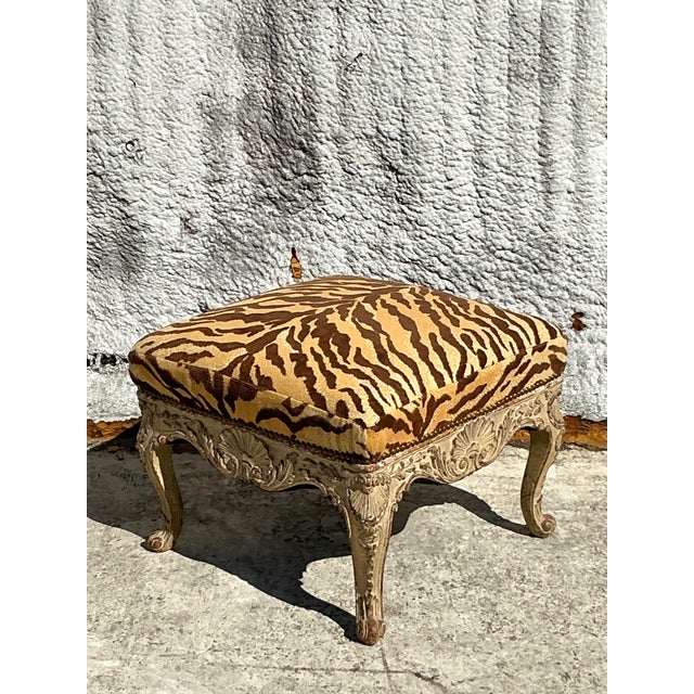 Vintage Regency Ottoman in Scalamandre Le Tigre For Sale In West Palm - Image 6 of 7
