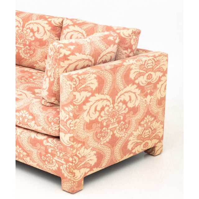 Pink and White Linen Upholstered Three-Seat Sofa For Sale In New York - Image 6 of 9