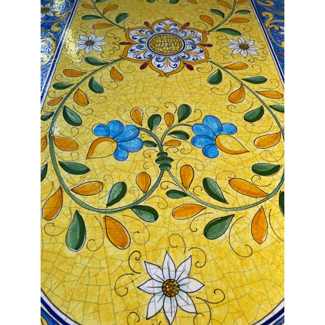 1990s Signed Domiziani Deruta Hand-Painted Italian Lava Stone Dining Table (70”x39”) Positano Design, Imported From Italy For Sale In Chicago - Image 6 of 9