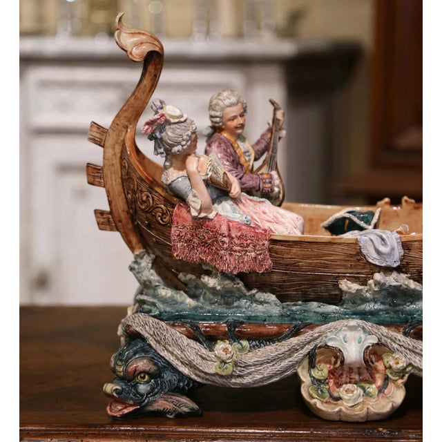 Early 20th Century French Barbotine Venetian Boat Figural Centerpiece For Sale - Image 4 of 13