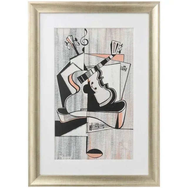 Cubist Guitar Drawing by "Record" 1950s For Sale - Image 10 of 10