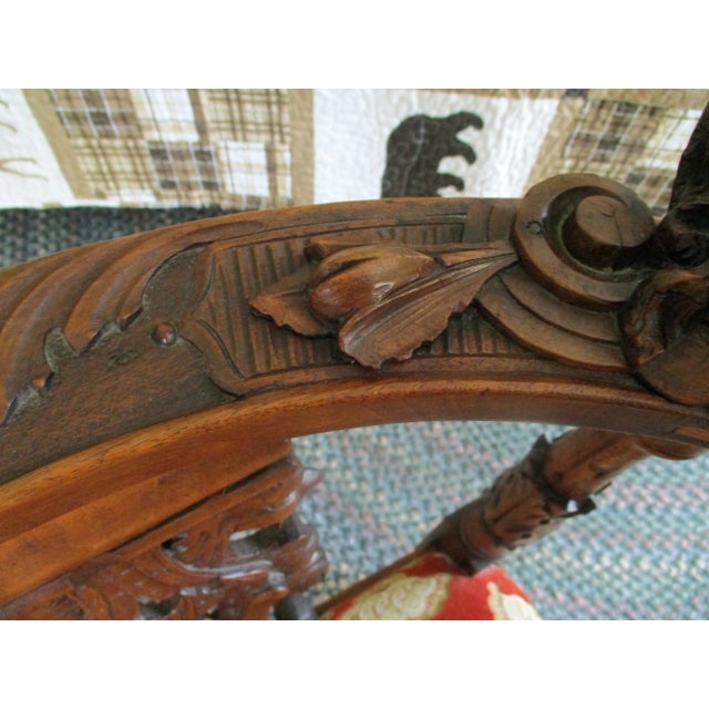 Antique Vintage Victorian Carved Walnut Corner Italian Chair Face & Griffons For Sale - Image 4 of 15