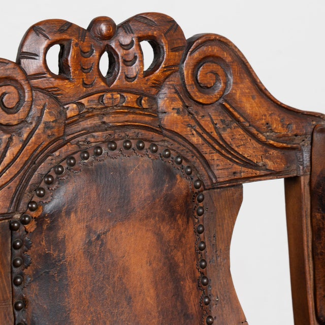 19th Century Danish Oak and Leather Wingback Armchair For Sale - Image 4 of 14