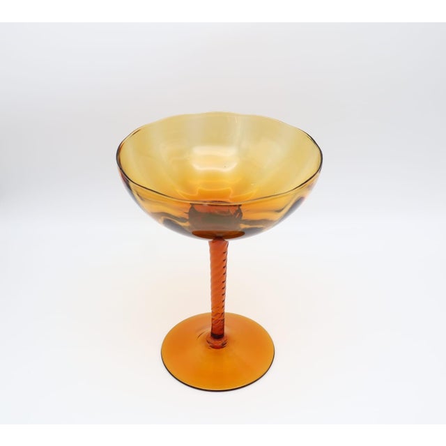Mid-Century Modern Amber Glass Compote with Twisted Stem by Empoli, 1960s, in Very Good conditions. Designed 1960 to 1969...