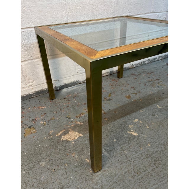 Mid 20th Century Brass & Burl Accented Glass Side Table For Sale - Image 12 of 13