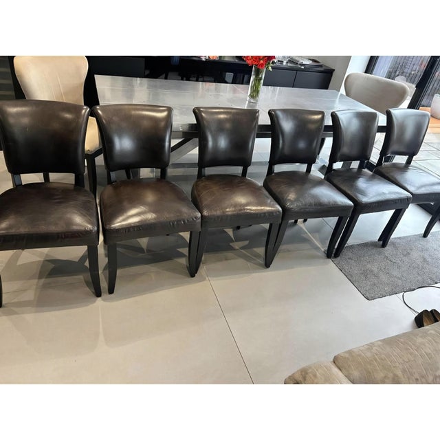 Beige Boston Dining Table and Dark Brown Leather Velvet Studded Chairs from Timothy Oulton, 2010s, Set of 9 For Sale - Image 8 of 9