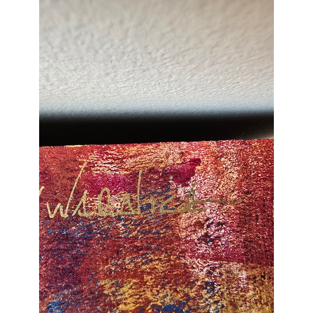 Burgundy Late 20th Century Signed Contemporary Abstract Mixed Media Canvas Painting in Burgundy & Gold For Sale - Image 8 of 10