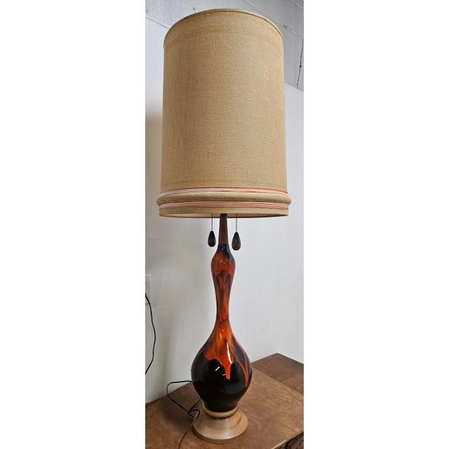 1960s Space Age Hollywood Regency Boho Drip Glaze Pottery Lamp For Sale - Image 4 of 11
