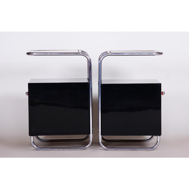 Bauhaus Bedside Tables attributed to Vichr & Spol, 1930s, Set of 2 For Sale - Image 6 of 14
