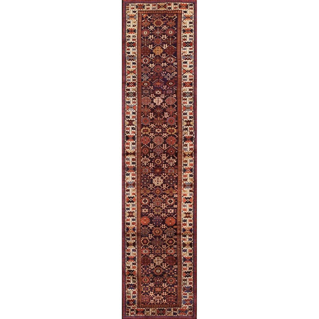 Handmade antique NW Persian carpet. Woven circa 1880 (late 19th century). Persian informal rug, runner size 3'4" x 14'2"....
