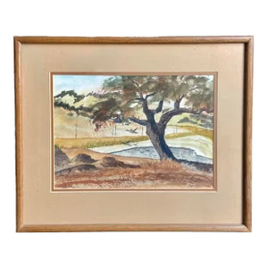 California Landscape Watercolor Painting, Signed & Framed Art