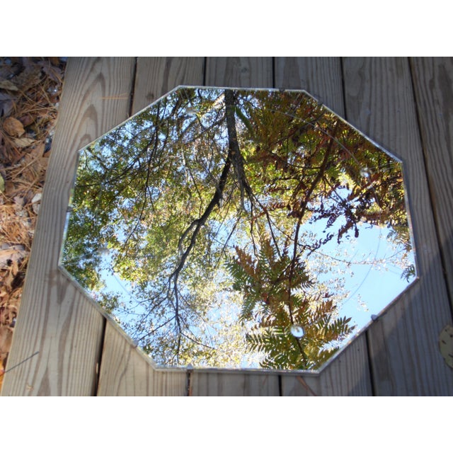Transparent Vintage Art Deco Frameless Etched Octagon Wall Mirror Venetian Style For Sale - Image 8 of 9