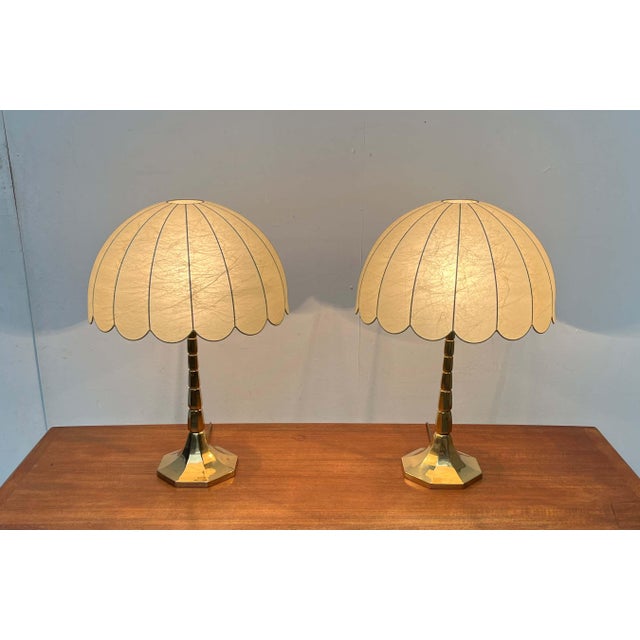 Mid-Century German Hollywood Regency Brass Cocoon Table Lamps from Goldkant Leuchten, Set of 2 For Sale - Image 13 of 18