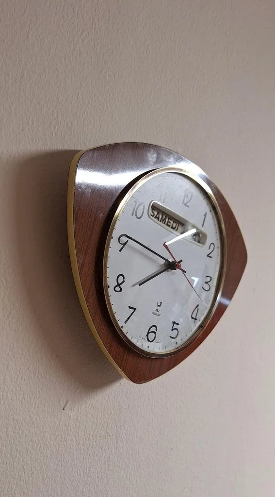 Mid-Century French Wall Clock with Date and Day Display by Jaz