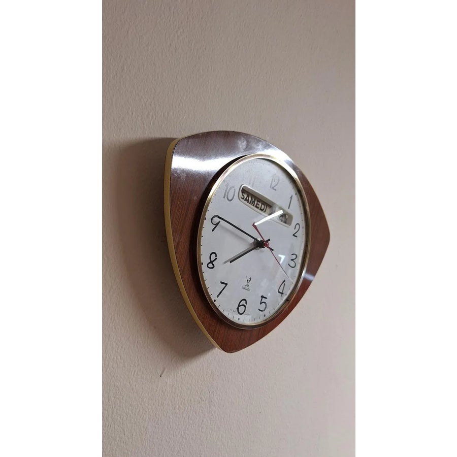 Mid-Century French Wall Clock with Date and Day Display by Jaz