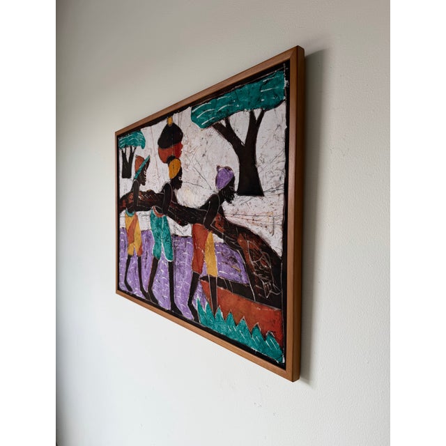 Mid-Century Modern Vintage African Batik Wall Hanging Painting For Sale - Image 3 of 11