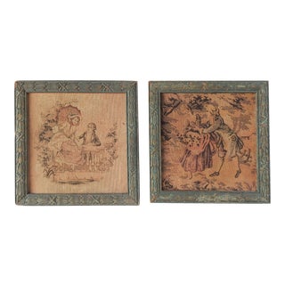 Vintage Small Framed Romantic Tapestry - a Pair For Sale