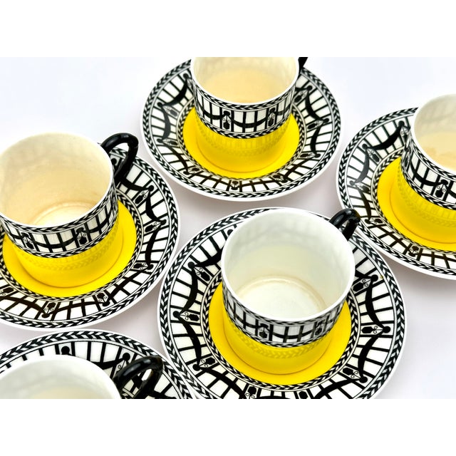 1920s 1920s Art Deco Royal Worcester Demitasse Cup and Saucer Set, Service for 5- 10 Pieces For Sale - Image 5 of 9