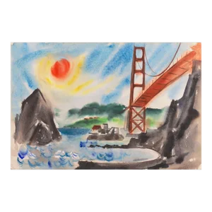 'Golden Gate Bridge From Sausalito' by Elizabeth Flynn, Marin, Mid-Century Modernist Watercolor