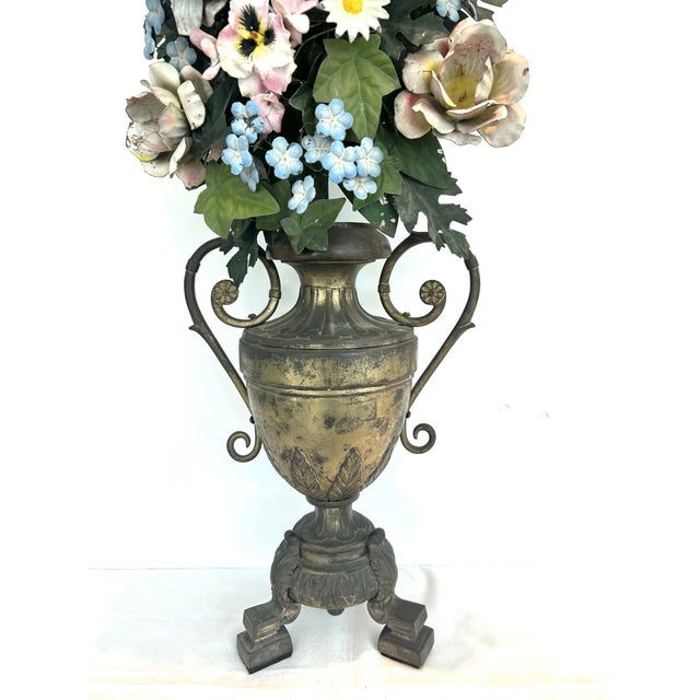 Antique Tole Metal Flower Arrangements, Pair For Sale - Image 4 of 7