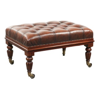 Large Chesterfield Ottoman in Brown Cowhide Leather For Sale