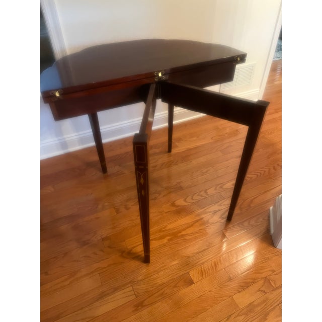 Wood Henkel Harris Federal Style Mahogany Inlaid Flip Top Game Table For Sale - Image 7 of 12