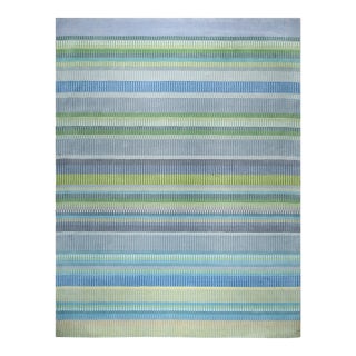 8x10 Serene Xena Green Striated Geometric Modern Handmade Wool Carpet Rug For Sale