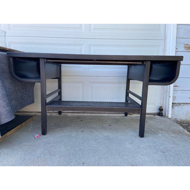 Restoration Hardware French Factory Industrial Metal Desk With Patina For Sale - Image 10 of 12