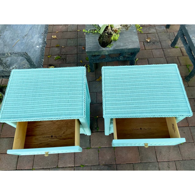 1960s 1960s Pair a Nightstands Wicker by Henry Link With Glass in Top For Sale - Image 5 of 9