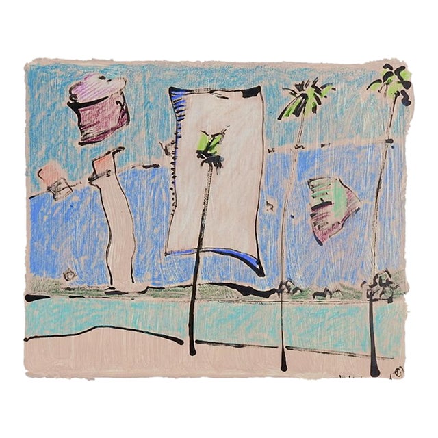 Contemporary Abstract Beach Mixed Media Painting For Sale