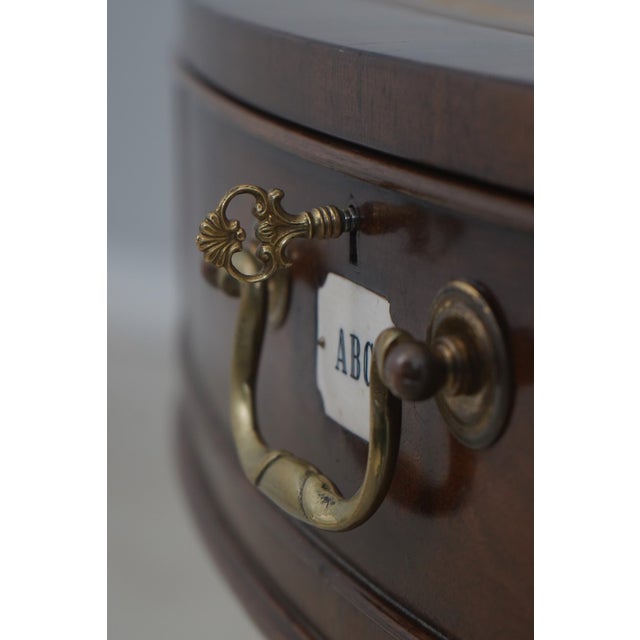 English Style Large Mahogany Round Leather Top Rent Table For Sale - Image 13 of 18