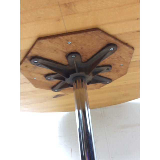 Brown Mid Century Modern Round Dining Table With Butcher Block Top and Chrome Base For Sale - Image 8 of 15