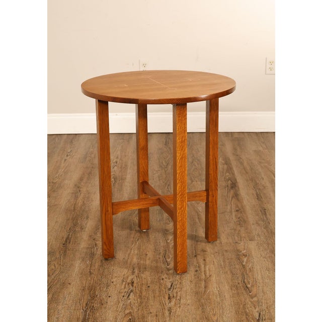 Mission Stickley Mission Ellis Inlaid Round Oak Side Table For Sale - Image 3 of 18