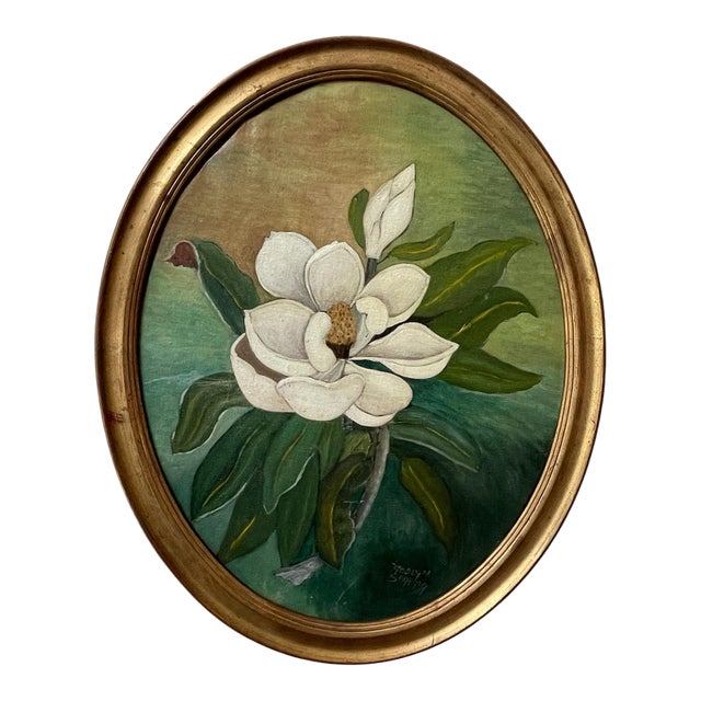 1980s Oval Gold Gilt Framed Oil Painting on Canvas- By Godlyn Serigny For Sale