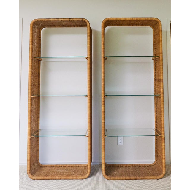Louis Sognot 1960's French Rattan and Glass Shelf in the Manner of Louis Sognot For Sale - Image 4 of 17