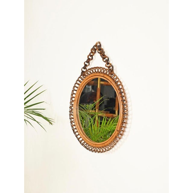Mid-Century Organic Round Spring Mirror in Rattan and Wicker, Italy, 1960s For Sale - Image 3 of 13